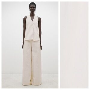 NWT. Massimo Dutti Limited Edition Ivory Wool/Viscose/Silk Blend Trouser. Size 2